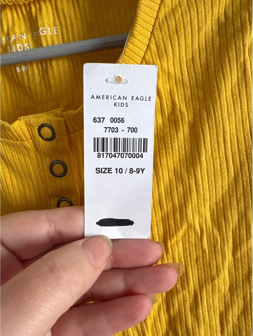 American Eagle Kids Long Sleeve Ribbed Henley Shirt Size 10 (8-9Y) Yellow